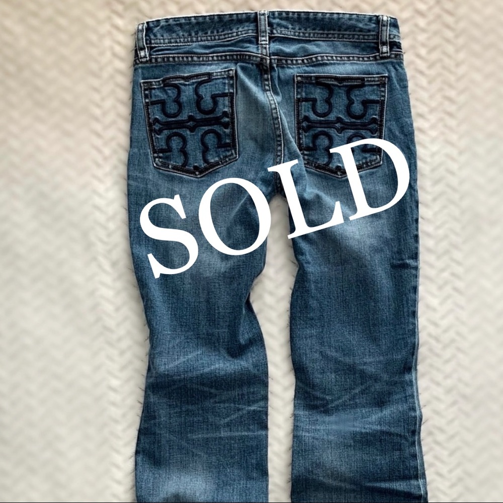 TORY BURCH Bootcut Embroidered Pocket Jeans Sz 28